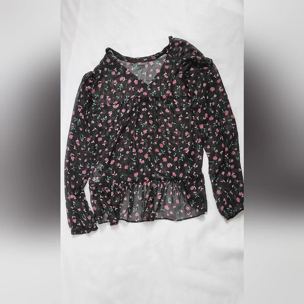 NWOT! Sheer Metallic Women's Zara Spring Peplum Floral Boho Blouse Medium - Picture 8 of 15